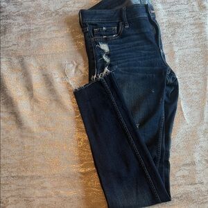 Hollister Dark Blue Distressed Ankle Jeans